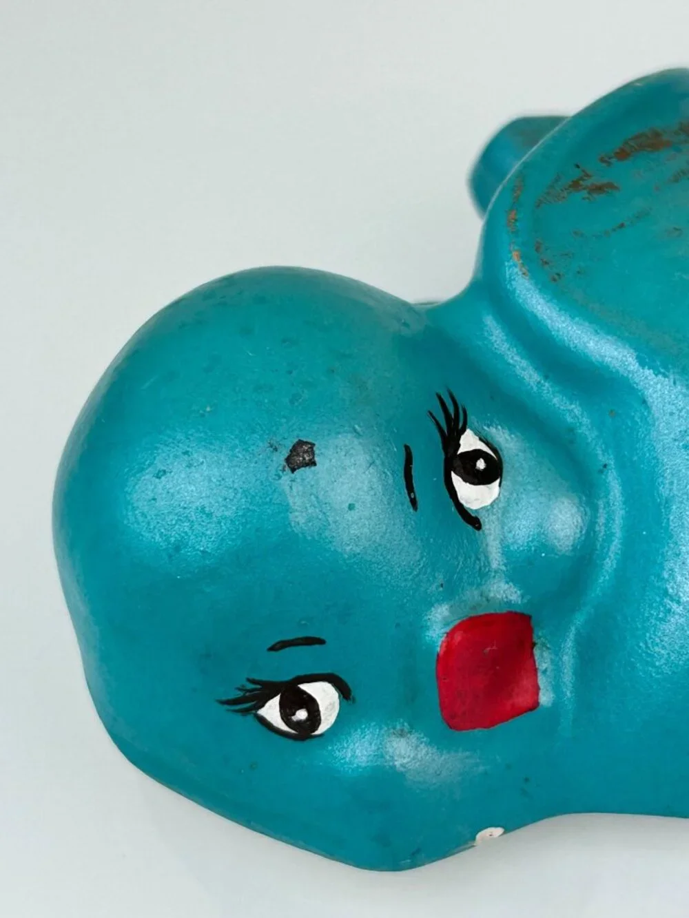 Vintage MCM Teal Chalkware Birds Wall Art Hanging Blue Eyelashes Red Lips Kitsch